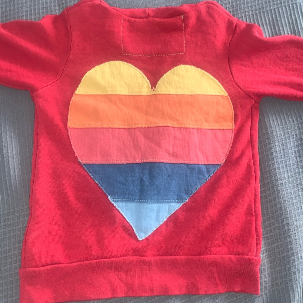 Avatior Nation  red zip up striped heart hoodie. Size 4